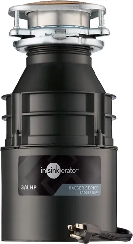InSinkErator Badger 5XP Triturador de basura con cable, Serie estándar 3/4 HP de alimentación continua para eliminación de residuos de alimentos,