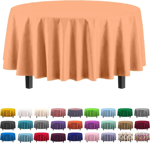 Vista 9 de Exquisito paquete de 4 manteles de plástico blanco desechables de 84 pulgadas de Party Solids - Mantel redondo desechable para fiestas - Manteles