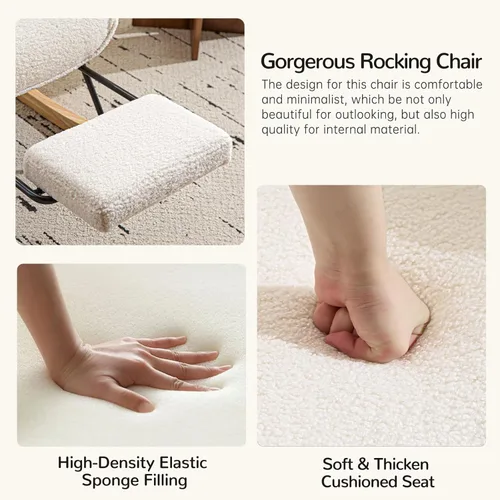 Vista 17 de Furniliving Mecedora tapizada para cuarto de bebé, mecedora tapizada, moderna, con asiento acolchado, silla de lectura con respaldo alto, cómoda