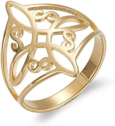 Poevic Anillo de nudo de bruja para mujer, de acero inoxidable, estilo geométrico, brujería, amuleto celta, anillo de nudo celta, elegante y