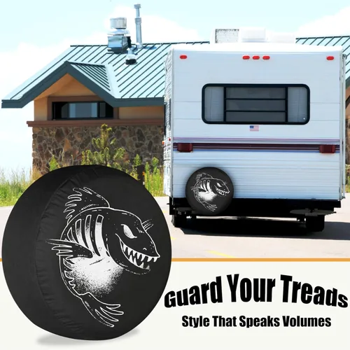 Vista 2 de Cubiertas de neumáticos de repuesto para remolque de caravana, pez oscuro, resistente a la intemperie, a prueba de polvo, universales para CRV, SUV