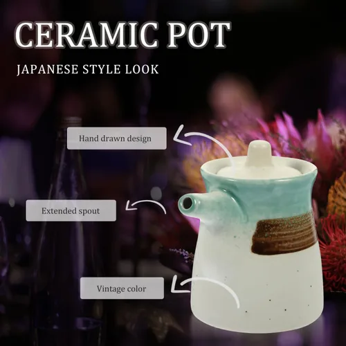 Vista 2 de Hemoton Paquete de 2 dispensadores de salsa de soja de cerámica, estilo tradicional japonés, Shoyu, botella de almacenamiento, olla líquida