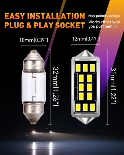 Vista 3 de LUYED DE3175 DE3021 - Bombillas LED de cúpula de 640 lúmenes, extremadamente brillantes, 3020 12-EX, chipsets de 1.25 pulgadas, 1.220 in, DE3022