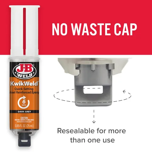 Vista 7 de J-B Weld 50176 KwikWeld jeringa epoxi reforzada con acero - Se seca en gris oscuro - 0.84 onzas líquidas, Negro