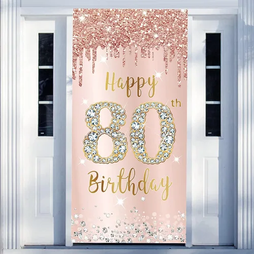 Vista 23 de Decoración de Puerta de Cumpleaños Número 85 para Mujer, Cubierta de Puerta Rosa Oro Rosa Feliz 85 Cumpleaños, Suministros de Fiesta, Cartel