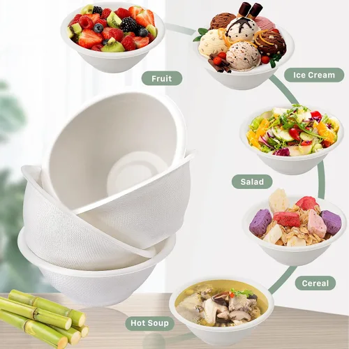 Vista 7 de Paquete de 100 cuencos de papel desechables de 8 onzas, cuencos de bagazo natural ecológicos, resistentes, 100% compostables, biodegradables