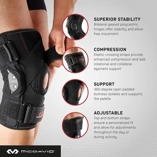 Vista 3 de McDavid Hinged Knee Brace for Men and Women, Knee Brace with Side Stabilizers, Knee Compression Sleeves and Stability Straps for ACL, LCL