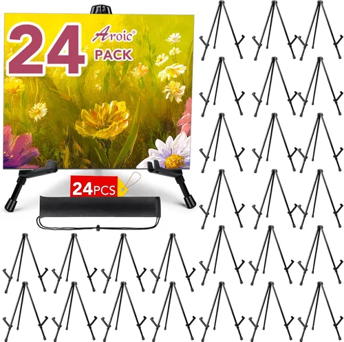 Vista 10 de AROIC Paquete de 12 caballetes de mesa de 14 pulgadas, caballetes de mesa de acero negro para exhibición, caballete de mesa portátil ajustable