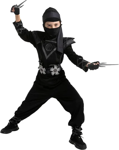 Spooktacular Creations Disfraz de Ninja negro de lujo para niños, con accesorios de espuma Ninja para niños, disfraz de Halloween