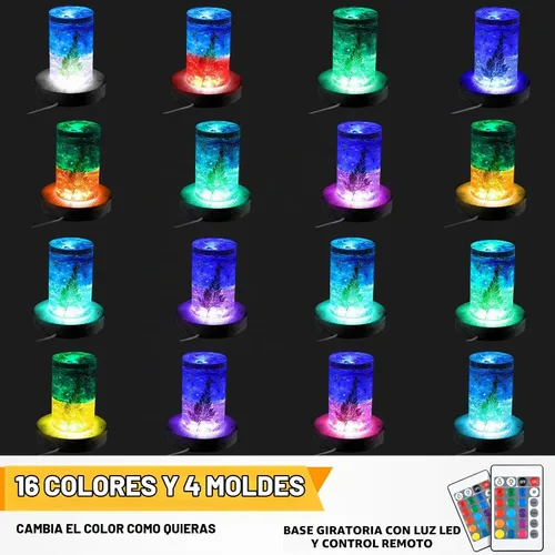 Vista 2 de 2 piezas de base de luz LED de madera, base de exhibición LED para arte de vidrio, cristal, resina acrílica, 16 luces USB de colores con control