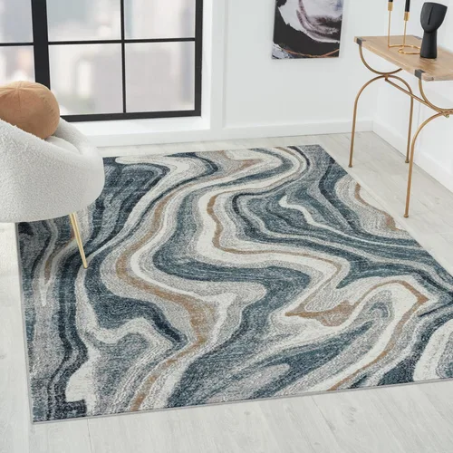 Vista 7 de LUXE WEAVERS - Alfombra abstracta con patrón de mármol azul remolino 5 x 7 pies