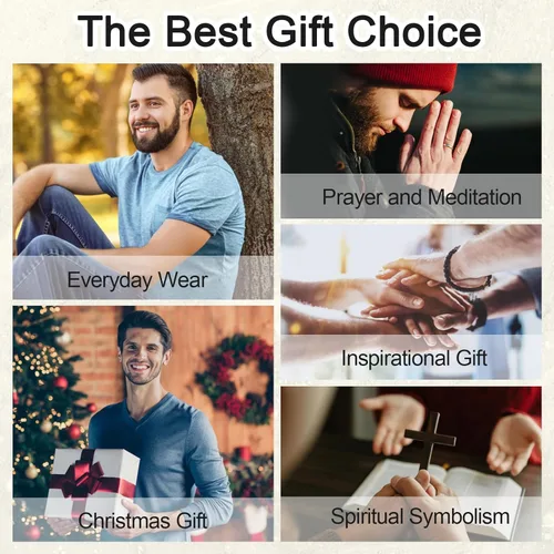 Vista 6 de Pulsera con versículo bíblico, regalos inspiradores para hombres pulsera de cruz grabada con versículo bíblico para hombre, pulsera de cuentas