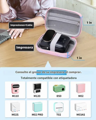 Vista 3 de Memoking T02 Estuche rígido de almacenamiento – Compatible con Phomemo D30, SUPVAN E10, NIIMBOT D11, JADENS D110 y más, con bolsillo de malla