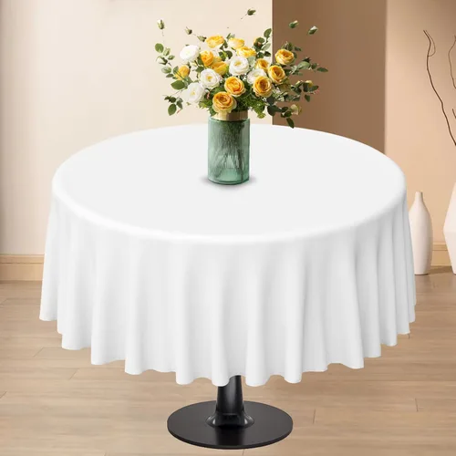 Vista 6 de sundee Paquete de 3 manteles redondos de plástico de alta calidad, mantel desechable de plástico de 84 pulgadas, decoración superior para bodas