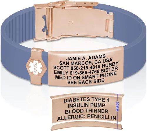 Vista 81 de Divoti Pulsera de identificación de alerta médica grabada personalizada, grabado láser de doble cara (hasta 9 líneas), pulsera de silicona ajustable