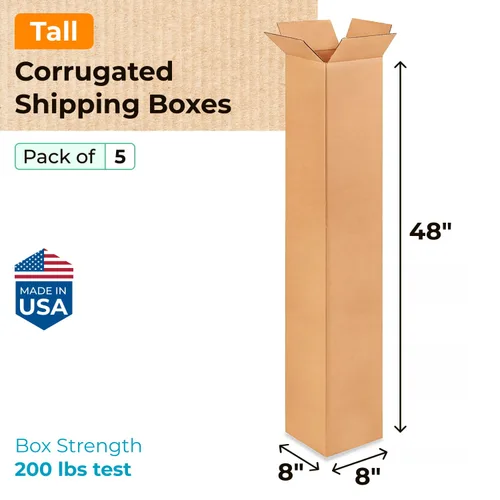 Vista 2 de IDL Packaging Paquete de 5 cajas de envío altas de 8 x 8 x 48 pulgadas, extra resistentes de 200 libras frente a caja regular, cajas de mudanza