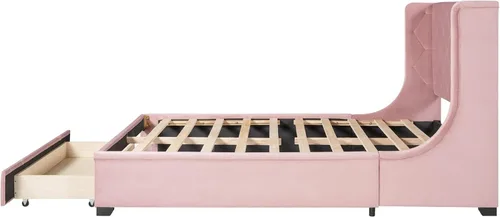 Vista 73 de SOFTSEA Cama de plataforma tapizada tamaño Queen con cajón de almacenamiento, marco de cama tapizado con cabecera con respaldo de alas, soporte