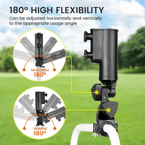 Vista 3 de Soporte para paraguas de carrito de golf – Soporte de paraguas resistente con doble perilla, ajustable a 180 grados, soporte universal resistente al