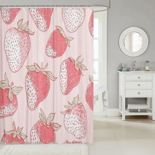 Erosebridal Cortina de baño de fresa de 72 pulgadas de ancho x 72 pulgadas de largo, cortina de ducha rosa con fresas para niños, niñas y mujeres,