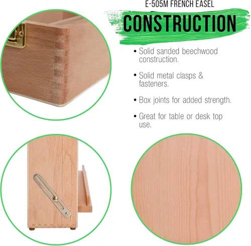 Vista 5 de U.S. Art Supply Newport - Caballete de escritorio de madera ajustable grande – Caballete de madera de haya de alta calidad con almacenamiento