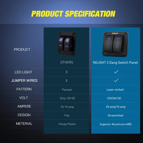 Vista 7 de Nilight 90104B - Barra de luz LED trasera láser de aluminio de 2 velocidades con interruptor basculante a palanca precableado de encendido y apagado