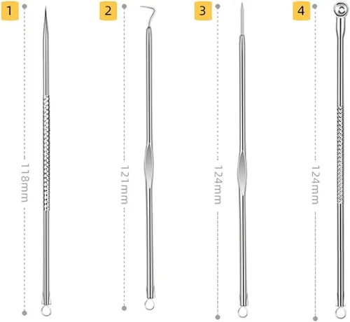 Vista 5 de Kit de herramientas para eliminar espinillas, 4 piezas, herramienta extractor de espinillas para nariz y cara, juego de herramientas de eliminación