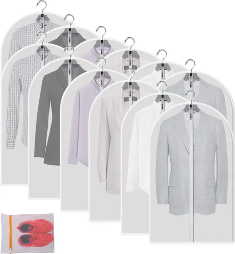 Vista 14 de Fundas de plástico para colgar la ropa (juego de 12) protectores de ropa de armario, funda transparente transpirable con refuerzo de 2 pulgadas
