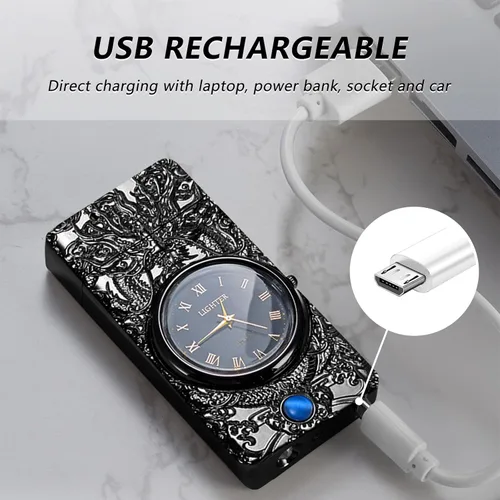 Vista 6 de BABOBIU Encendedor eléctrico de arco a prueba de viento, encendedor de dragón fresco sin llama, encendedores de plasma con linterna portátil