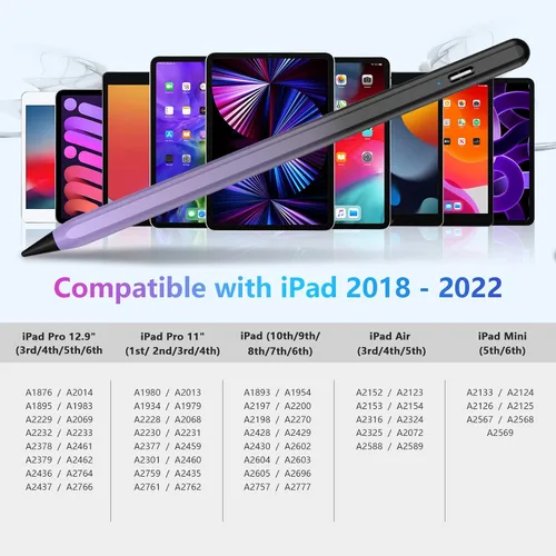 Vista 2 de Lápiz óptico para iPad 2018-2023 con rechazo de palma, lápiz activo para iPads de 10ª/9ª/8ª/7ª/6ª generación, para iPad Pro11/12.9 pulgadas