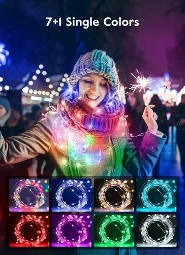 Vista 4 de Minetom Luces de Hadas que Cambian de Color - Guirnalda de 100 Luces LED de 33 Pies con Control Remoto, 11 Modos, Luces de Hadas USB