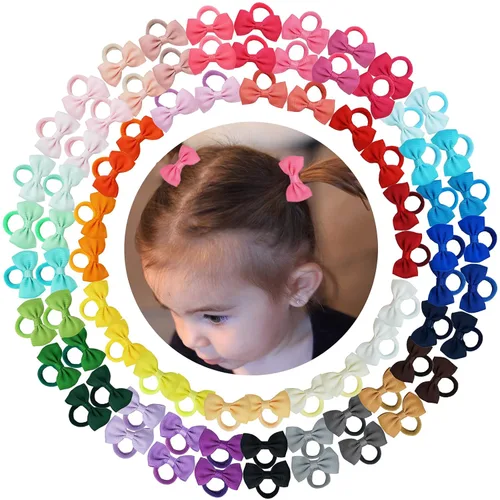Vista 16 de 30 lazos para el pelo de 2 pulgadas para bebés y niñas, mini molinete de boutique, cinta elástica para el cabello, accesorios para niños pequeños
