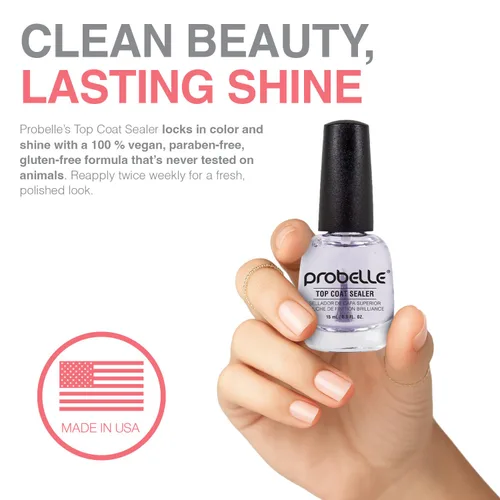 Vista 5 de Probelle Sellador de capa superior, capa superior de esmalte de uñas de secado rápido, acabado de uñas brillante de alto brillo