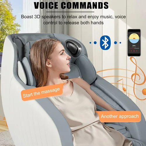 Vista 7 de PayLessHere Sillón de masaje de cuerpo completo, gravedad cero SL-Track reclinable elástico con altavoz Bluetooth 3D con terapia de calor integrado