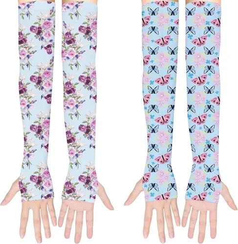 2 Pairs Gardening Sleeves for Women Sun Protection Arm Sleeves for Women Anti-Slip Floral Gardening Sleeves