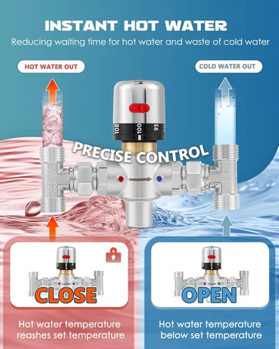 Vista 7 de Bomba de recirculación de agua caliente instantánea con válvula de derivación ajustable de acero inoxidable para calentadores de agua de tanque