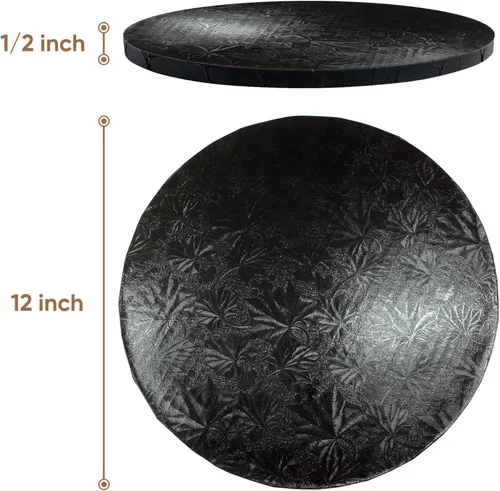 Vista 2 de Bases rígidas para pasteles de 12 pulgadas, forma cuadrada o redonda, color negro o blanco, borde liso o envuelto
