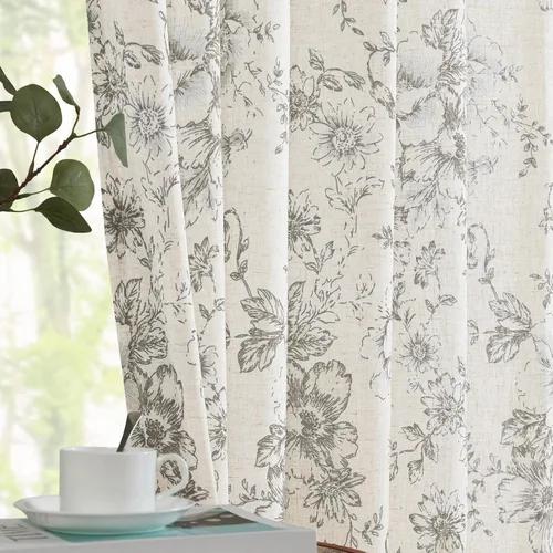 Vista 16 de JINCHAN Cortinas de mezcla de lino con flores para sala de campo francés, cortinas para sala de estar de 84 pulgadas de largo, cortinas impresas