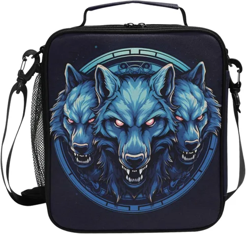 MNSRUU Lunch Bags for Boys Girls, Wolf Reusable Insulated Lunch Box Thermal Meal Tote Kit, Cooler Bag Organizer with Adjustable Shoulder Strap