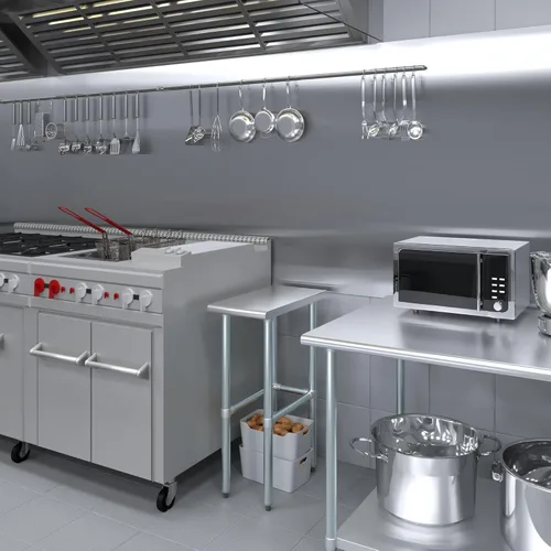 Vista 5 de AmGood Mesa de Trabajo de Acero Inoxidable Base Abierta Isla de Cocina NSF Preparación de Alimentos Banco de Utilidad para Lavandería Garaje