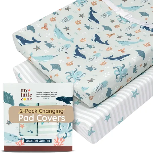 Fundas para cambiador de bebé para niña, de 32 x 16 pulgadas, bolsillo profundo de 8 pulgadas, funda náutica, 100% algodón para cambiar pañales de