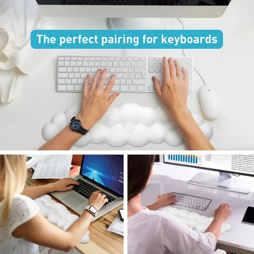 Vista 5 de Cloud - Teclado reposamuñecas – Espuma viscoelástica con soporte de muñeca de piel sintética para teclados de computadora, diseñado ergonómicamente