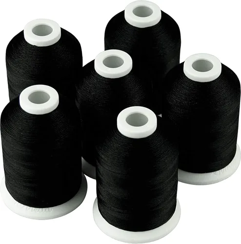 Simthread 6 hilos de bordado a máquina de poliéster negro 1000M (1100Y) para Brother Babylock Janome Singer Pfaff Husqvarna Bernina bordado y