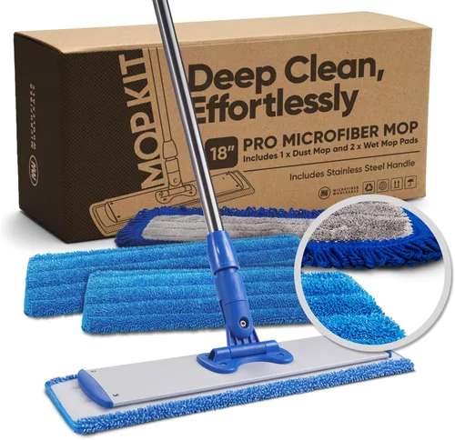 Vista 9 de Mopa de microfibra profesional de 45.7 cm para pisos de madera dura - Limpia el piso en segundos Limpieza en seco y húmedo Para madera dura