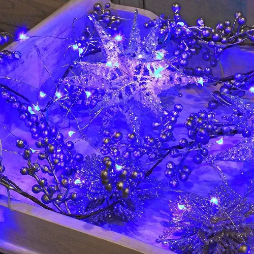 Vista 5 de Guirnalda de luces LED con energía solar actualizada, 8 modos, resistente al agua, IP65, iluminación intermitente, para interior y exterior, Azul