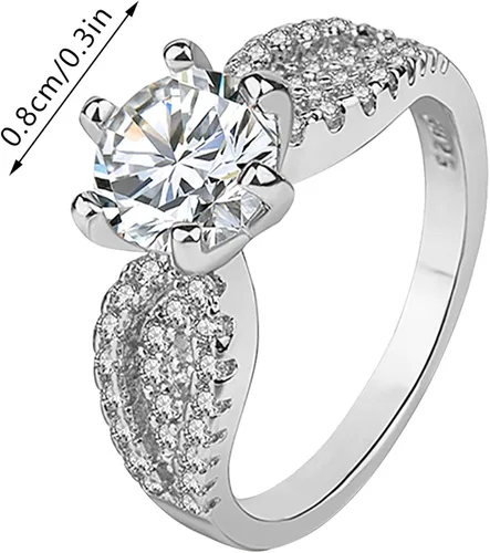 Vista 7 de Anillo de plata de diamante de lujo, anillo de compromiso, anillo de boda, anillo de circonita, joyería para tu princesa