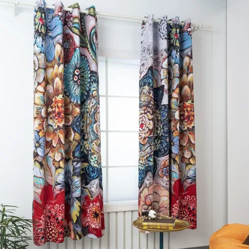 Vista 6 de 2 paneles de cortinas bohemias para ventana, patrón geométrico bohemio, a rayas, cortinas opacas con ojales, 52 x 63 pulgadas