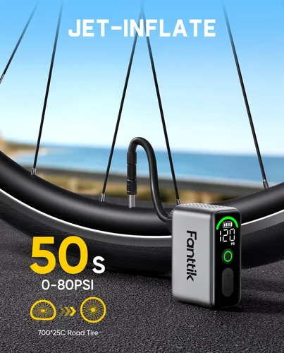 Vista 3 de Fanttik X10 Ace Tiny Mini bomba eléctrica para bicicleta, bomba de aire compacta de 120 PSI con válvula Presta y Schrader, bomba eléctrica