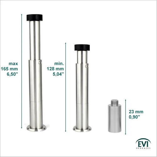 Vista 2 de EVI Tope de puerta montado en la pared Caucho negro de silicona natural Instalación de adhesivo o tornillo Acero inoxidable Longitud