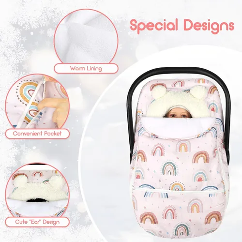 Vista 7 de Funda de Asiento de Coche de Invierno para Bebé Niña Niño, Cubierta con Capota para Asiento Infantil Cálida y Resistente al Viento que Protege al