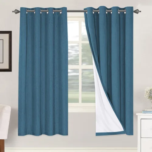 Vista 171 de H.VERSAILTEX Cortinas 100% opacas con aislamiento térmico, texturizadas, de lino, con bloqueo completo de calor y luz, para sala de estar y Negro